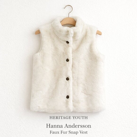 Hanna Andersson Other - Hanna Andersson Winter White Faux Fur Snap Front Vest Girls Size 12 150cm